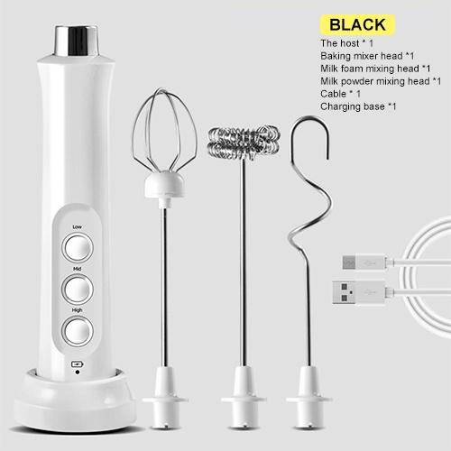 Rechargeable Milk Frother Handheld With 3 Stainless Whisk and Charging Base