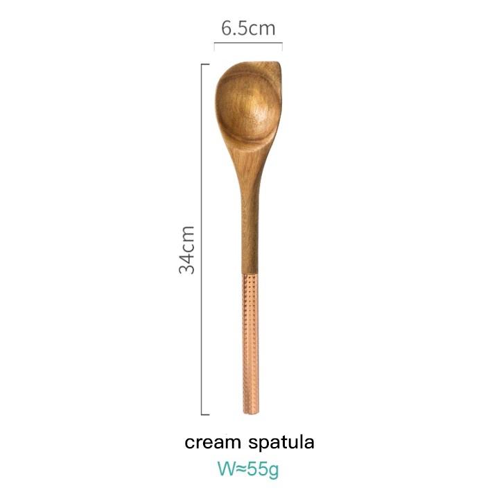 Wooden Cooking Utensils Set with Pink Rose Gold Handles