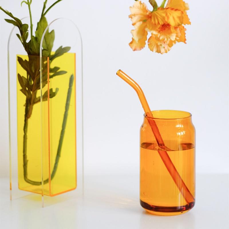 Can Shaped Colored Glass Cups With Straws