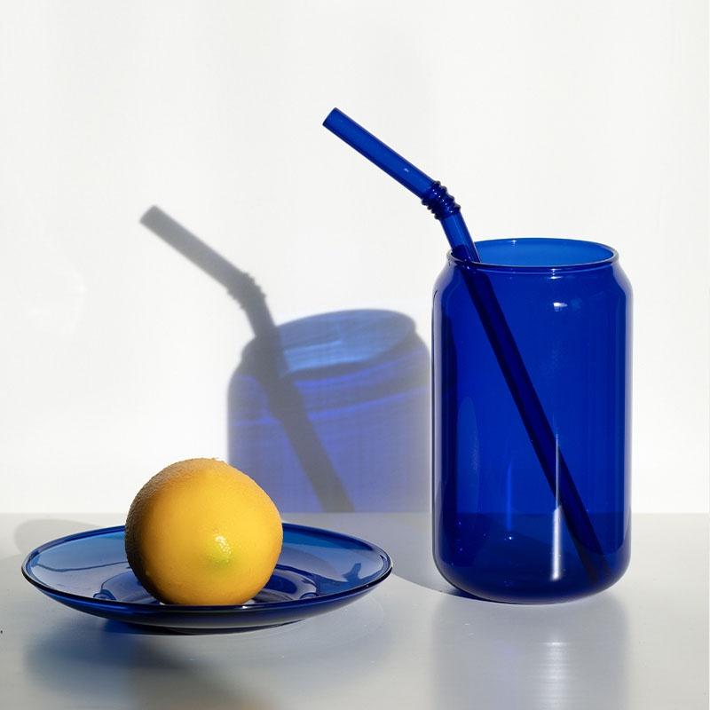 Can Shaped Colored Glass Cups With Straws