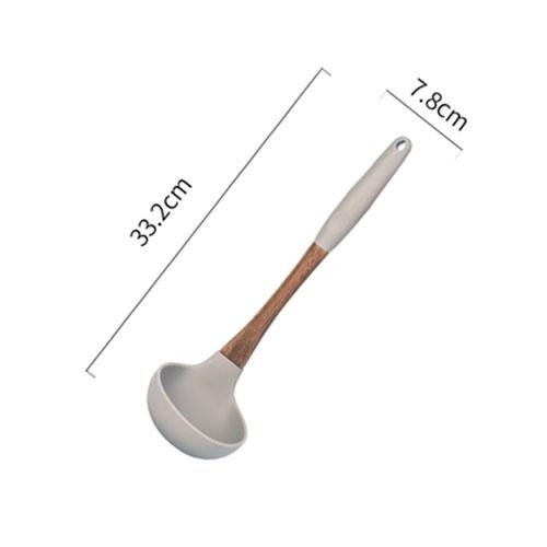 Gray Silicone Cooking Utensils with Wooden Handles (BPA Free)