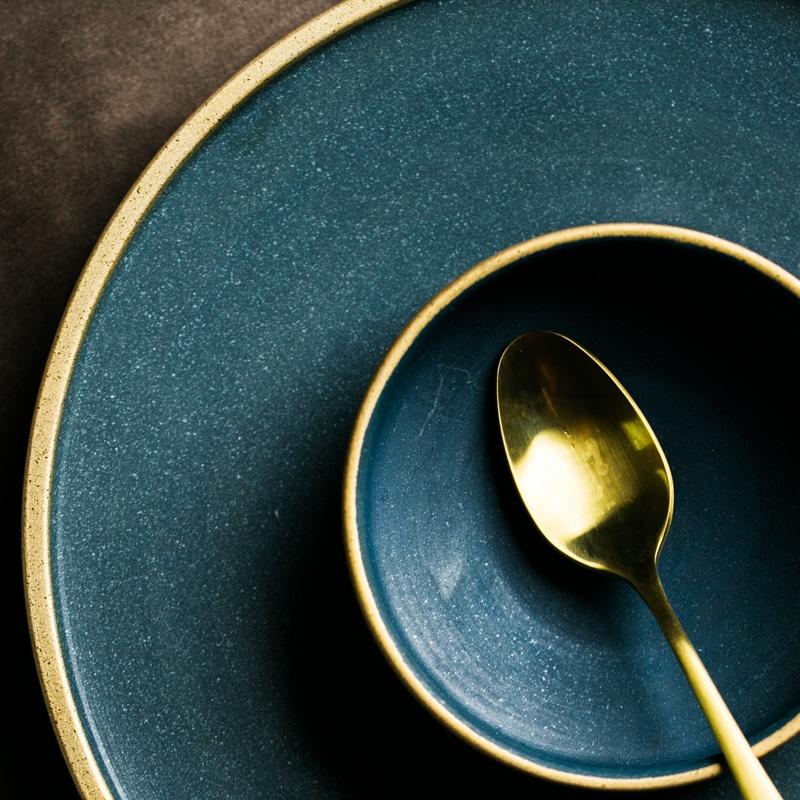 Ceramic Gold Inlay Plates Steak Food Dish Nordic Style Retro Tableware Bowl Ins Dinner Plate Cup High End Dinnerware Set