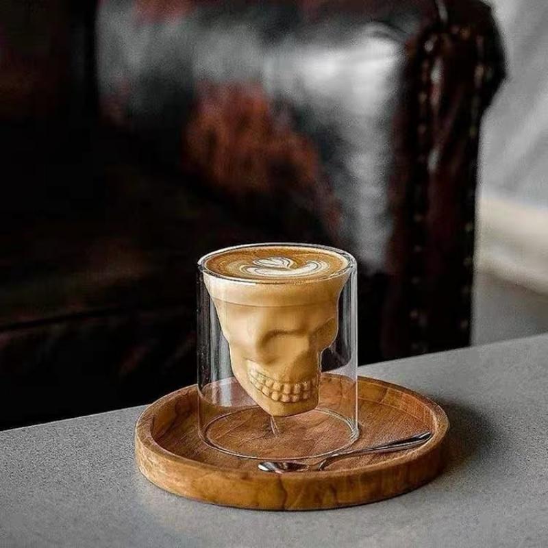 Skull Double Cup Coffee Mug Double-layered Transparent Crystal Skull Head Glass Cup For Household Whiskey Wine Vodka Bar Club Beer Wine Glass