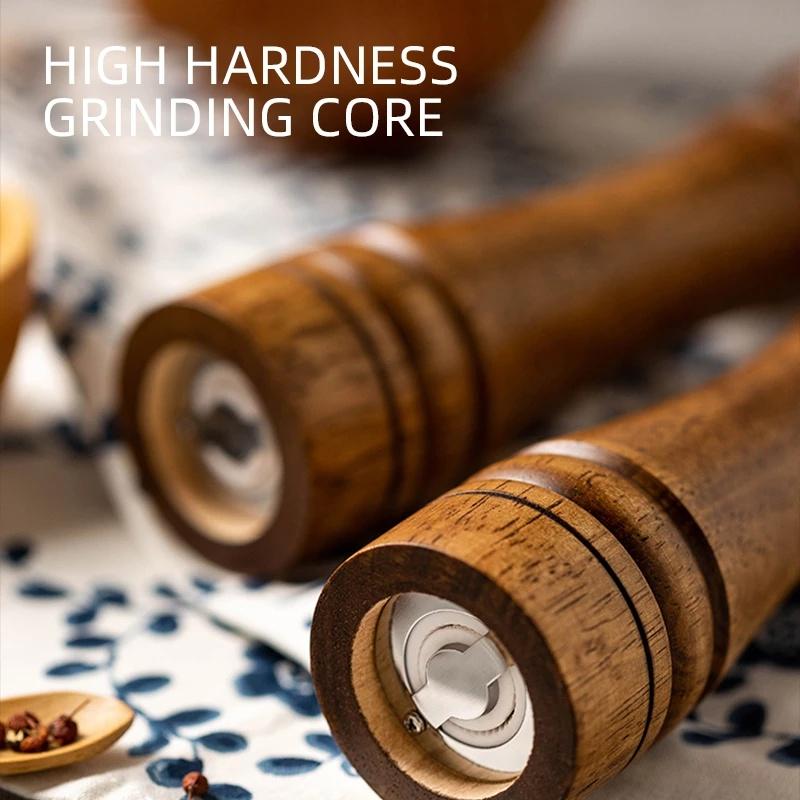 Wooden Salt and Pepper Mills Shakers with Cleaning Brush & Wood Stand