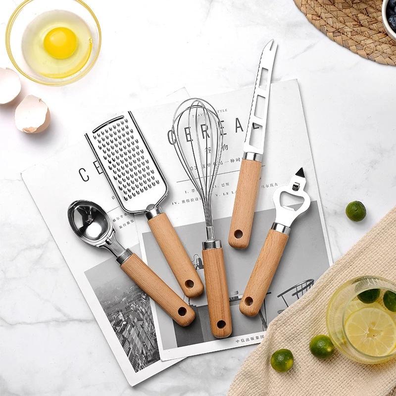 Kitchen Tool Wooden Handle Stainless Steel Set