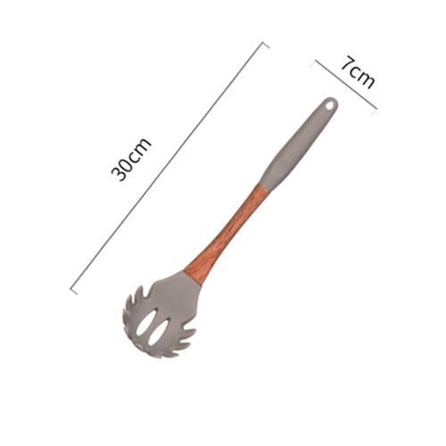 Gray Silicone Cooking Utensils with Wooden Handles (BPA Free)