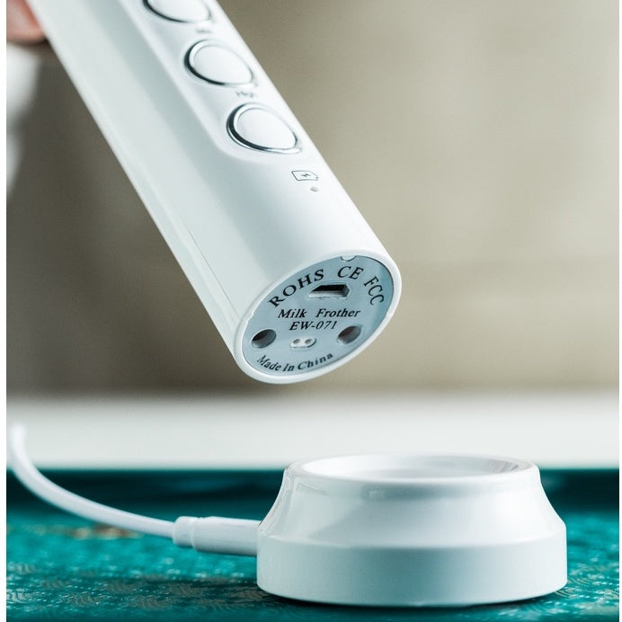 Rechargeable Milk Frother Handheld With 3 Stainless Whisk and Charging Base