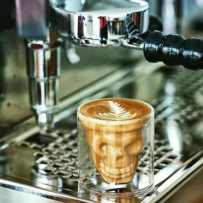 Skull Double Cup Coffee Mug Double-layered Transparent Crystal Skull Head Glass Cup For Household Whiskey Wine Vodka Bar Club Beer Wine Glass