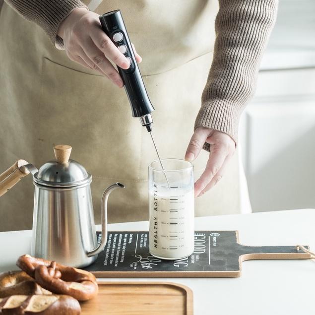 Rechargeable Milk Frother Handheld With 3 Stainless Whisk and Charging Base