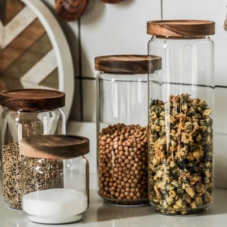Glass Storage Containers, Airtight Glass Jars with Bamboo Lids