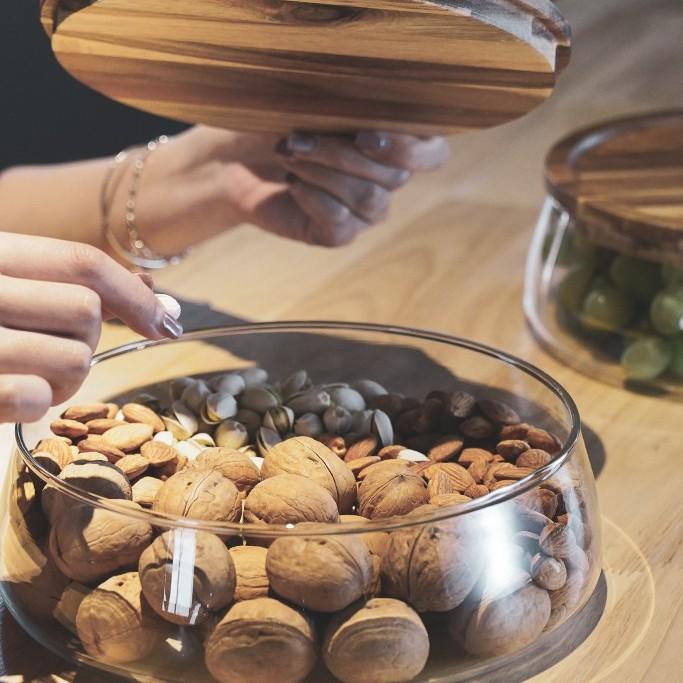Transparent Glass Storage Canister Holder with Wood Lid