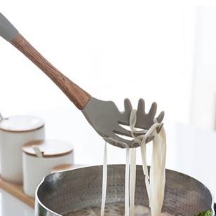 Gray Silicone Cooking Utensils with Wooden Handles (BPA Free)