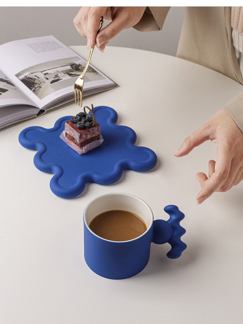 Trend Klein Blue Handmade Ceramic Cups With Big Handle For Coffee Tea Milk Creative Splash Ink Mugs Gifts Home Office Drinkware