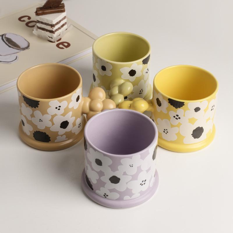 Creative Geometric Ceramic Mugs With Handle Tray Handmade Coffee Cups