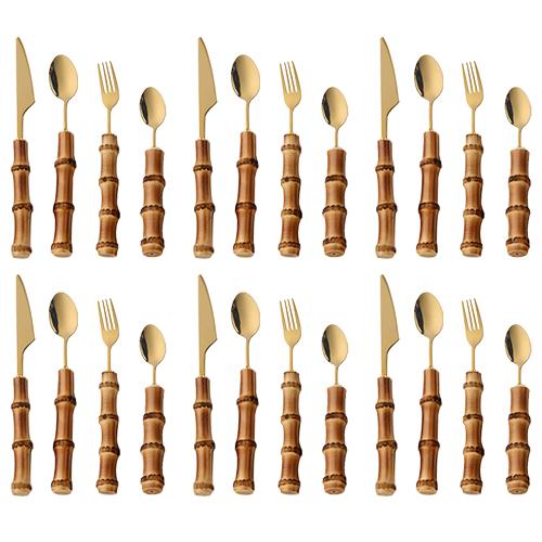 Bamboo Flatware Sets Stainless Steel Cutlery, Naturally Handmade