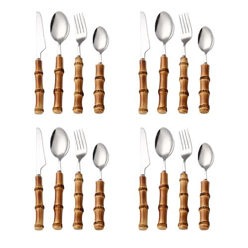 Bamboo Flatware Sets Stainless Steel Cutlery, Naturally Handmade