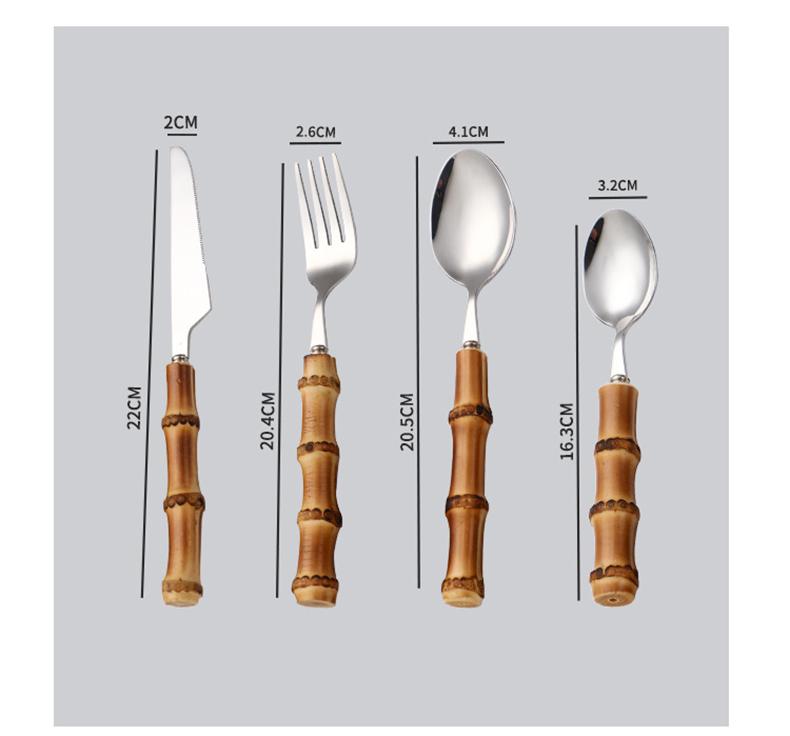 Bamboo Flatware Sets Stainless Steel Cutlery, Naturally Handmade