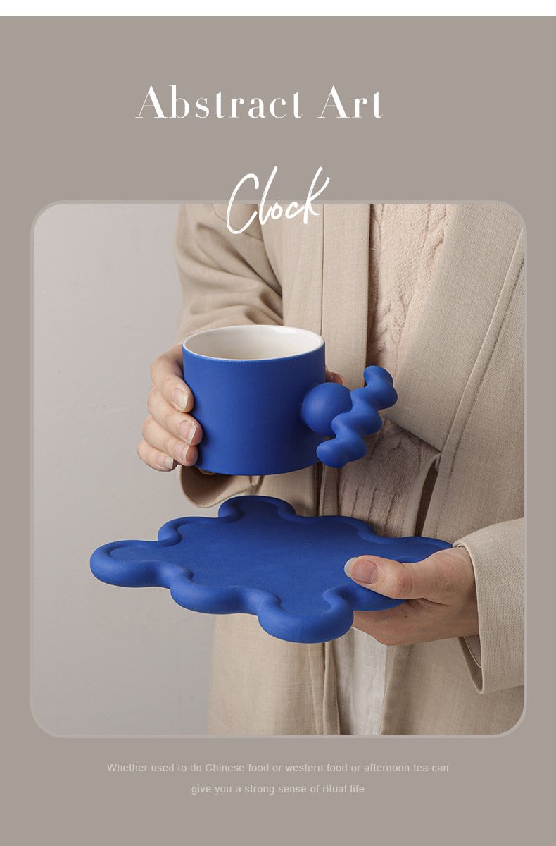 Trend Klein Blue Handmade Ceramic Cups With Big Handle For Coffee Tea Milk Creative Splash Ink Mugs Gifts Home Office Drinkware