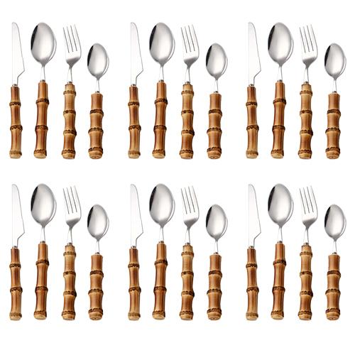Bamboo Flatware Sets Stainless Steel Cutlery, Naturally Handmade