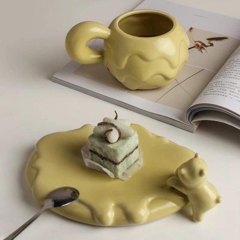 Nordic Mug Coffee Cup Luxury Ceramic Girl Mugs Fat Saucer Set Cute Ins Couple Water Milk White Cups Original Mugs Birthday Gift