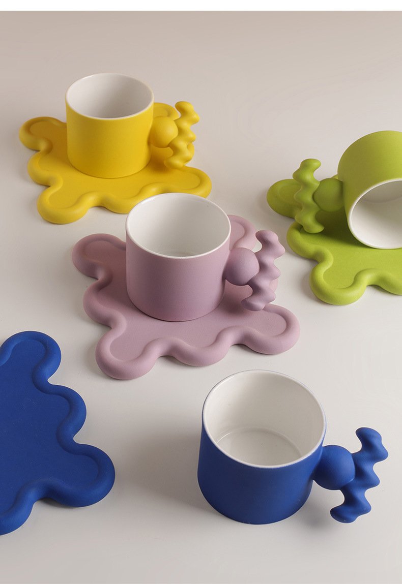 Trend Klein Blue Handmade Ceramic Cups With Big Handle For Coffee Tea Milk Creative Splash Ink Mugs Gifts Home Office Drinkware