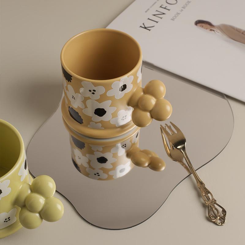 Creative Geometric Ceramic Mugs With Handle Tray Handmade Coffee Cups