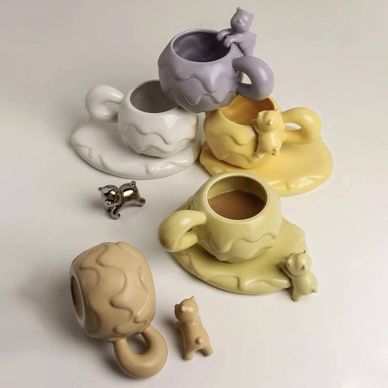 Nordic Mug Coffee Cup Luxury Ceramic Girl Mugs Fat Saucer Set Cute Ins Couple Water Milk White Cups Original Mugs Birthday Gift