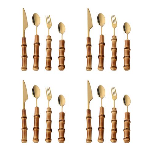 Bamboo Flatware Sets Stainless Steel Cutlery, Naturally Handmade