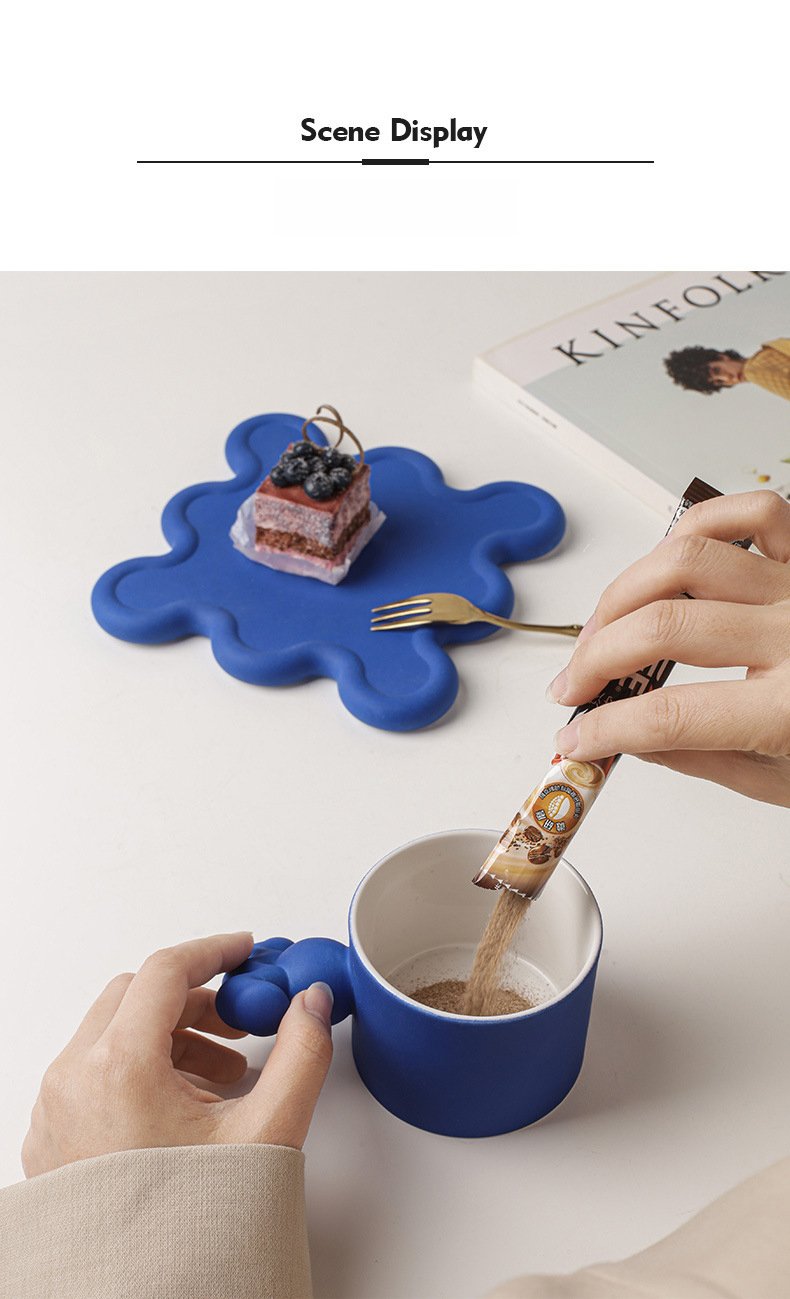 Trend Klein Blue Handmade Ceramic Cups With Big Handle For Coffee Tea Milk Creative Splash Ink Mugs Gifts Home Office Drinkware