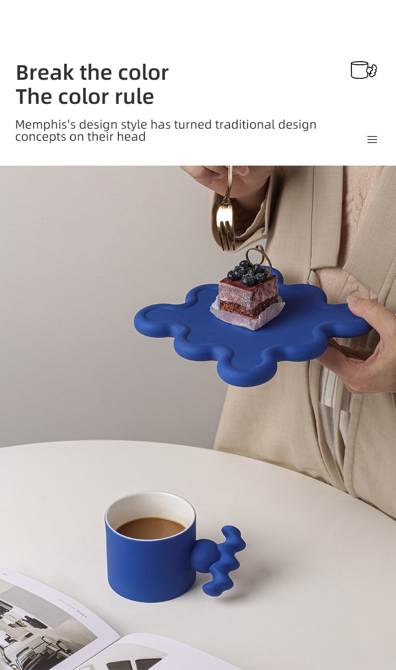 Trend Klein Blue Handmade Ceramic Cups With Big Handle For Coffee Tea Milk Creative Splash Ink Mugs Gifts Home Office Drinkware