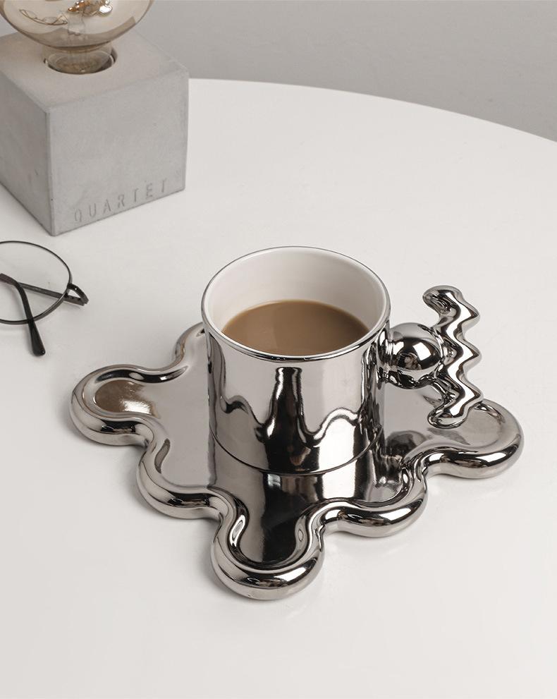 Trend Klein Blue Handmade Ceramic Cups With Big Handle For Coffee Tea Milk Creative Splash Ink Mugs Gifts Home Office Drinkware