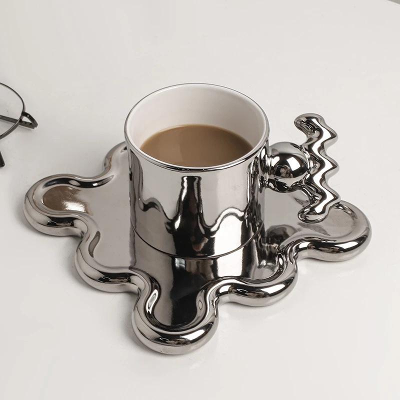 Trend Klein Blue Handmade Ceramic Cups With Big Handle For Coffee Tea Milk Creative Splash Ink Mugs Gifts Home Office Drinkware
