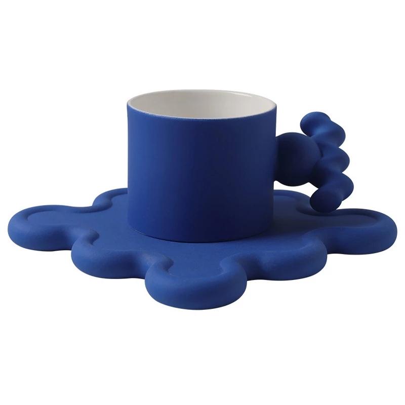 Trend Klein Blue Handmade Ceramic Cups With Big Handle For Coffee Tea Milk Creative Splash Ink Mugs Gifts Home Office Drinkware