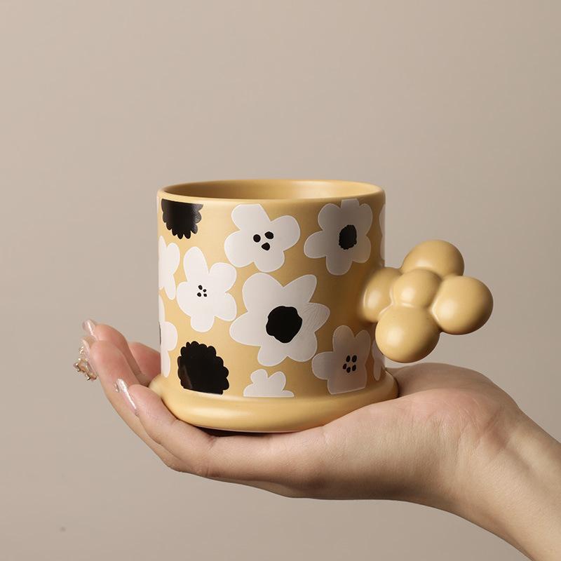 Creative Geometric Ceramic Mugs With Handle Tray Handmade Coffee Cups