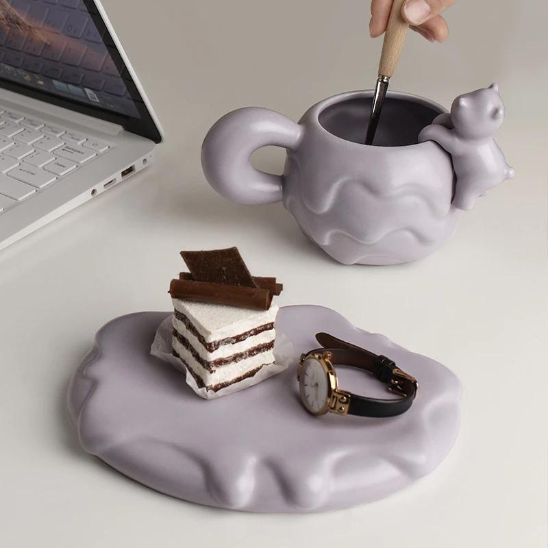 Nordic Mug Coffee Cup Luxury Ceramic Girl Mugs Fat Saucer Set Cute Ins Couple Water Milk White Cups Original Mugs Birthday Gift