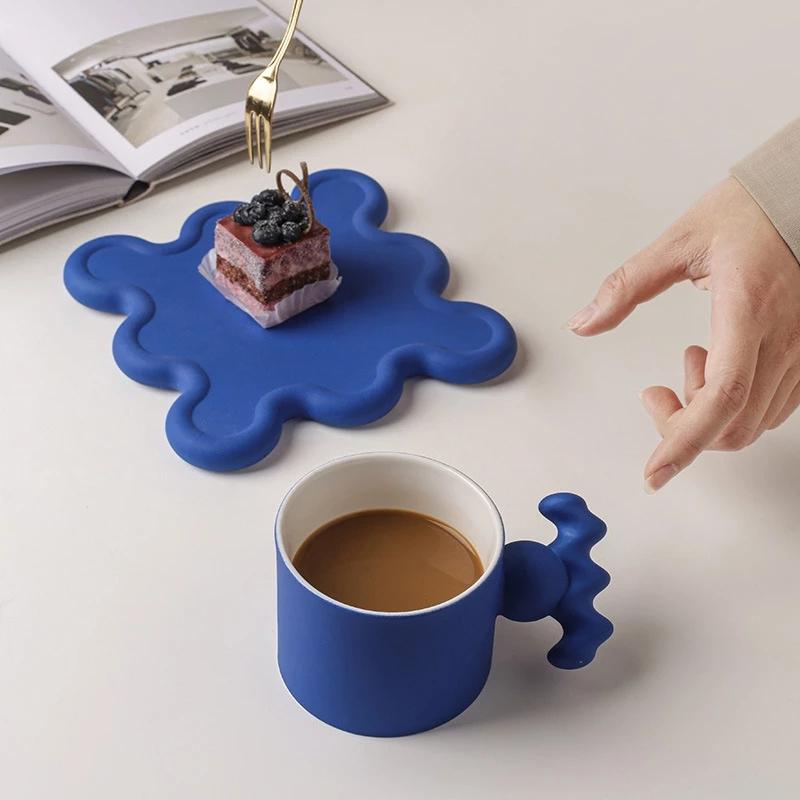 Trend Klein Blue Handmade Ceramic Cups With Big Handle For Coffee Tea Milk Creative Splash Ink Mugs Gifts Home Office Drinkware