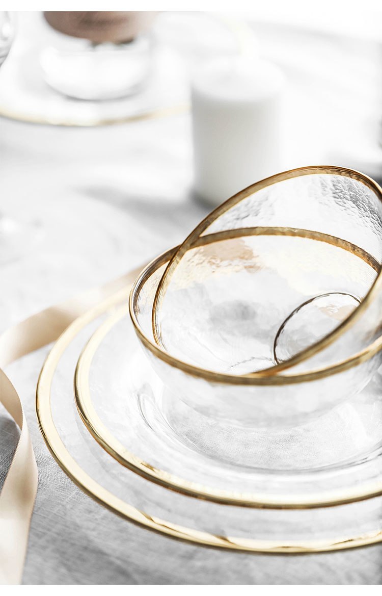 Irregular Gold Inlay Edge Glass Serving Bowls and Plates