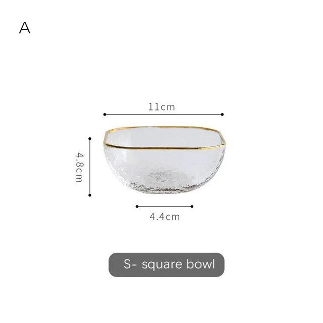 Hammered Texture Glass Bowl with Gold Trim