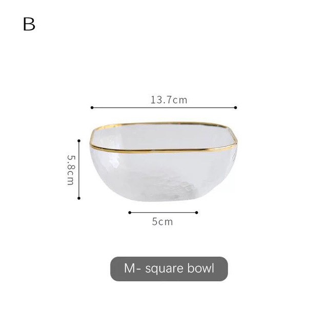 Hammered Texture Glass Bowl with Gold Trim