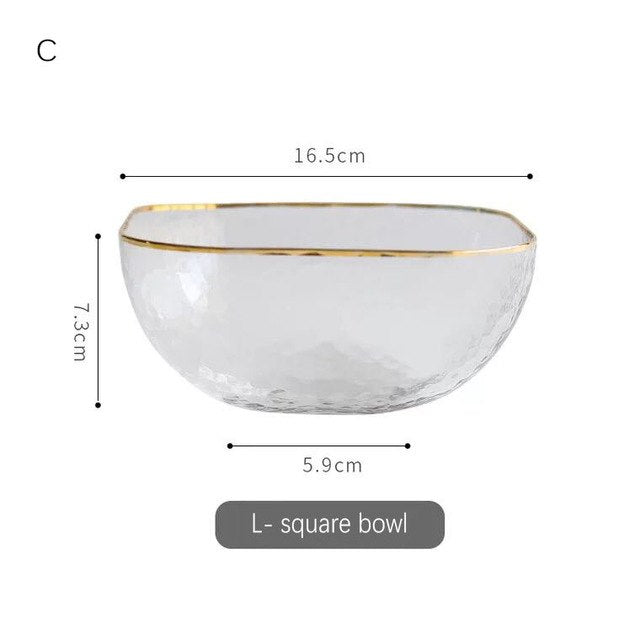Hammered Texture Glass Bowl with Gold Trim