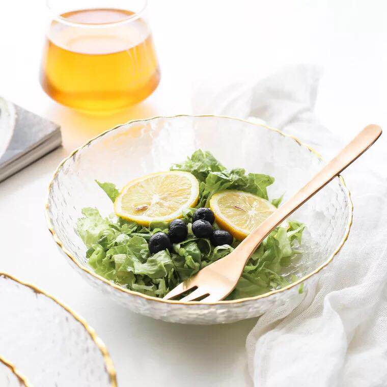 Hammered Texture Glass Bowl with Gold Trim