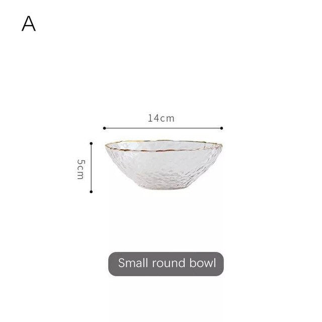 Hammered Texture Glass Bowl with Gold Trim