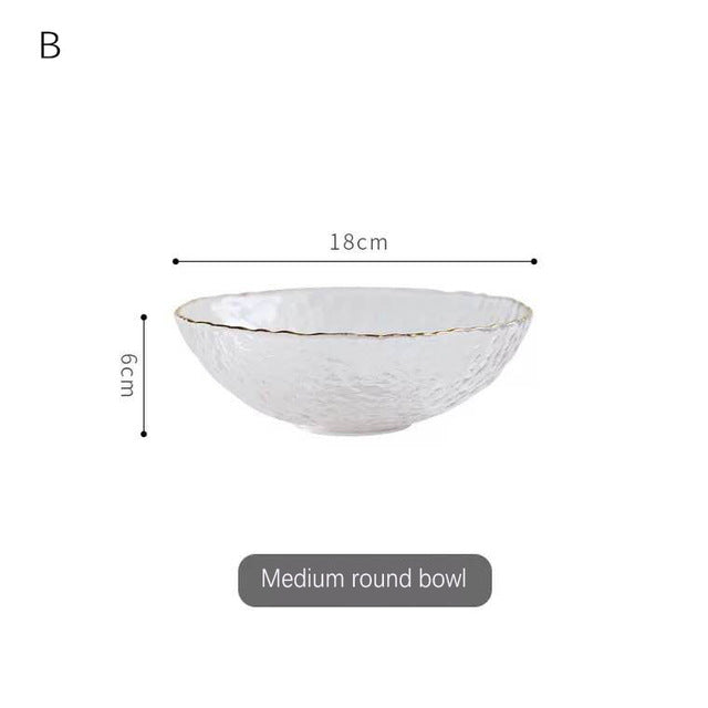 Hammered Texture Glass Bowl with Gold Trim
