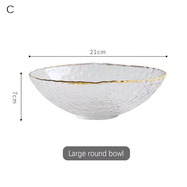 Hammered Texture Glass Bowl with Gold Trim