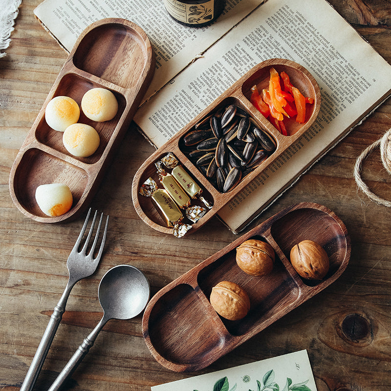 Rectangle 3-Compartment Wood Serving Tray