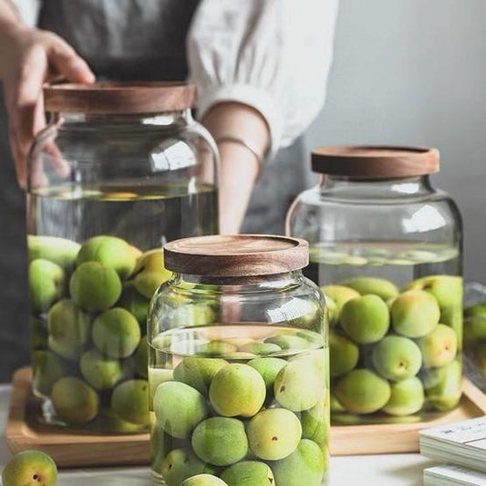 Glass Kitchen Container with Acacia Wood Air-tight Lid
