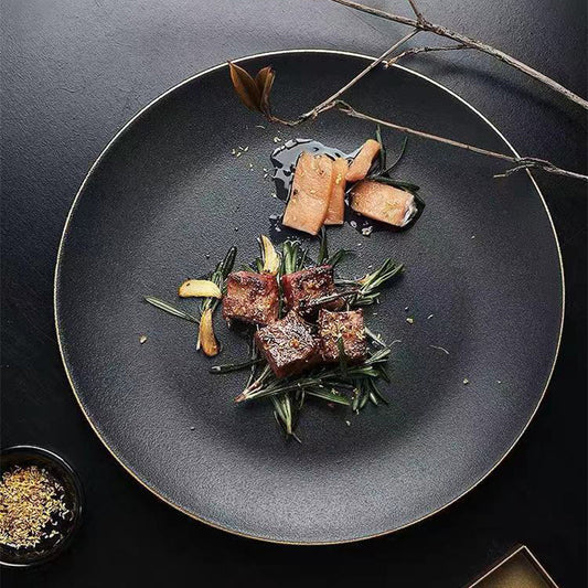 Black Crystal Frosted Ceramic Plate