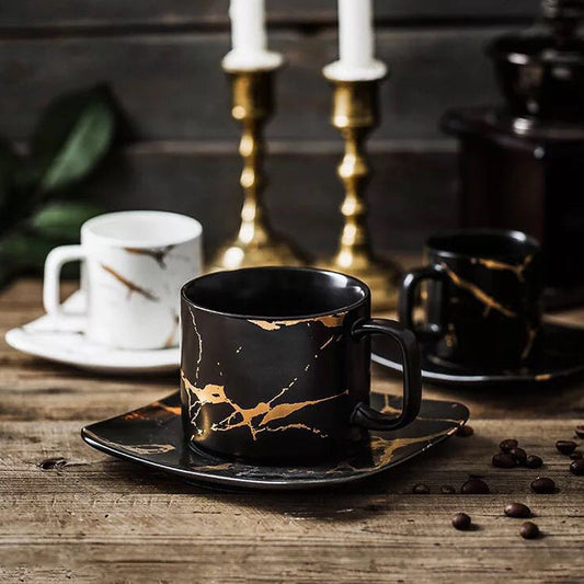 Gold Inlay Ceramic Marble Mug