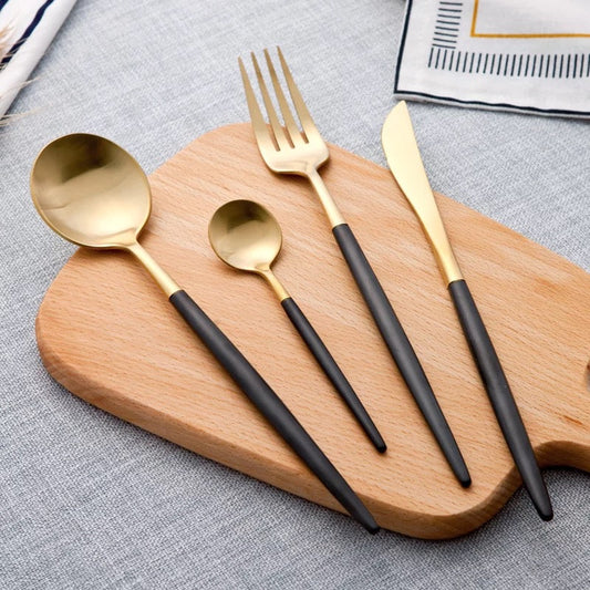 Black Gold Cutlery Set