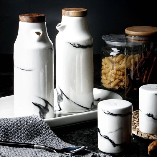 Simple Marbled Seasoning Pot Set